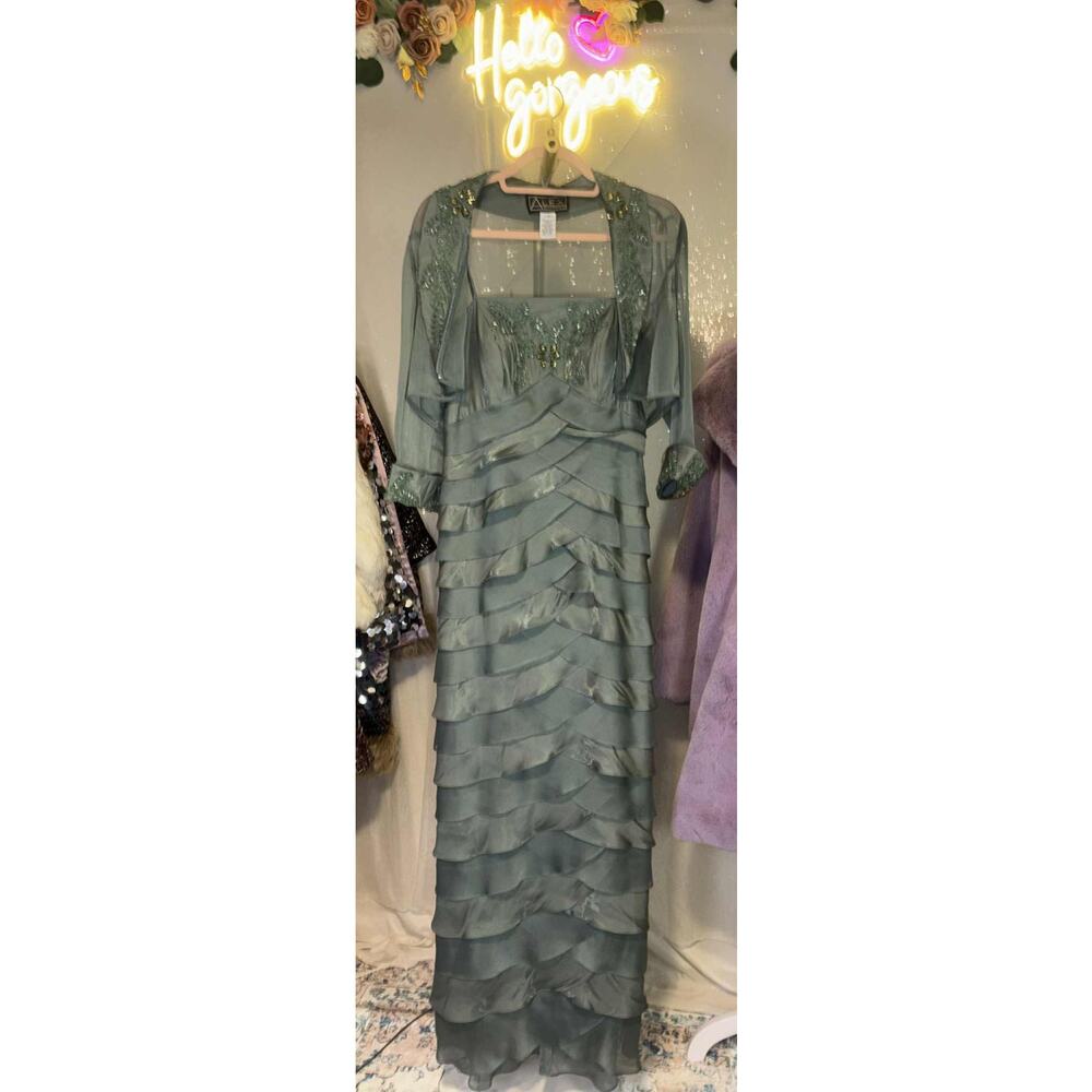 Vintage Alex Evenings Size 8 Green Tiered Evening Gown with Jacket - Picture 3 of 7